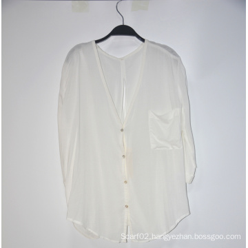 Ladies' Dyed White Silk Chiffon Blouses With Pockets